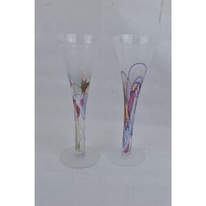 Milano Romania Mosaic Stained Glass Champagne Flutes Set 2 Stem Glass 10"